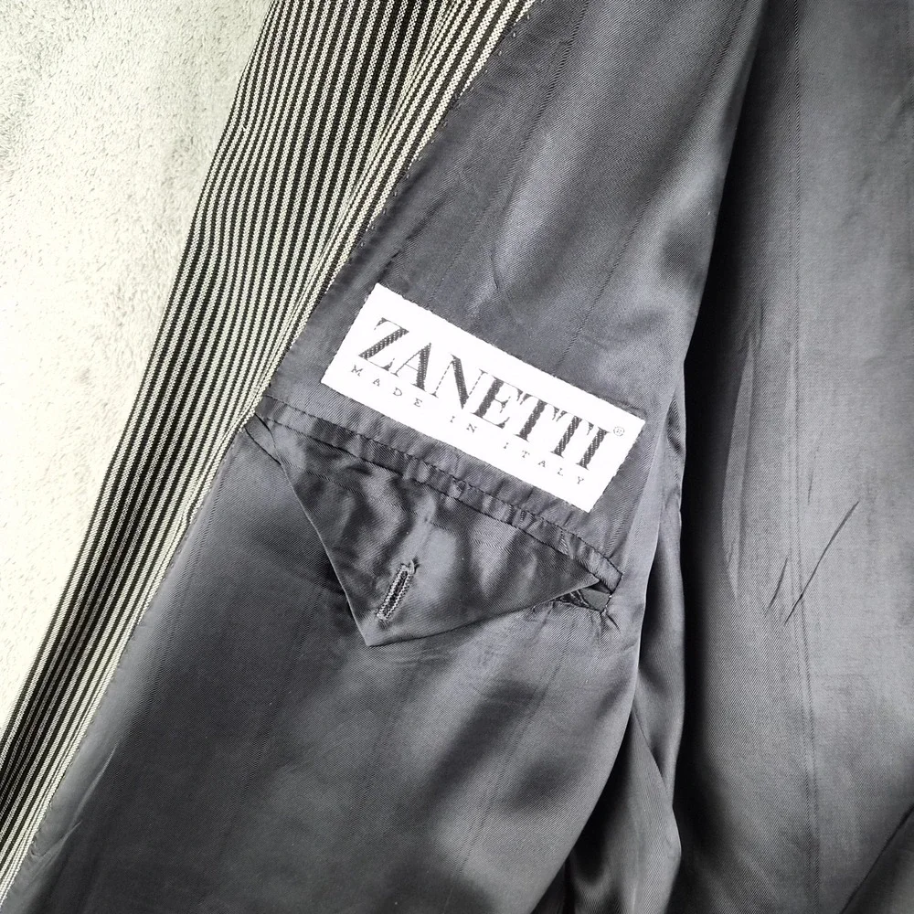Zanetti Blazer Jacket Vest Grey Black Stripe Moda Biella Extra Fine Merino Italy